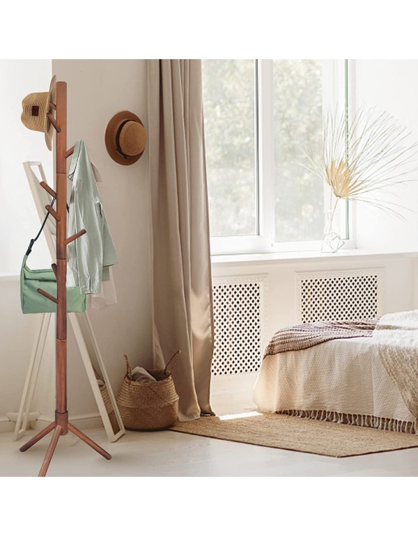 Z&L HOUSE Coat Rack Freestanding, Natural Solid Wooden Coat Tree, 8 Hooks And Adjustable Height Floor Hanger, Used In The Bedroom Living Room Office To Hang Clothes, Hats, Bags