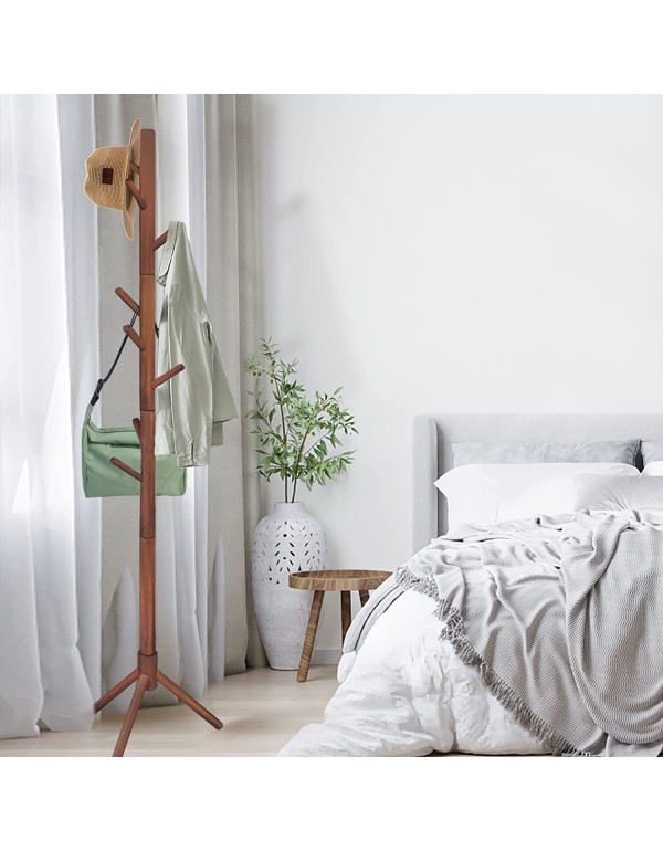 Z&L HOUSE Coat Rack Freestanding, Natural Solid Wooden Coat Tree, 8 Hooks And Adjustable Height Floor Hanger, Used In The Bedroom Living Room Office To Hang Clothes, Hats, Bags
