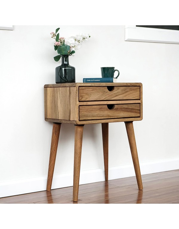 Ultimate Premium Products Mid Century Nightstand with Drawer Solid Walnut Bedside Table with Shelf Nightstand Organizer Unique Style Handmade Bedroom Furniture