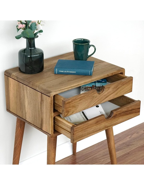 Ultimate Premium Products Mid Century Nightstand with Drawer Solid Walnut Bedside Table with Shelf Nightstand Organizer Unique Style Handmade Bedroom Furniture