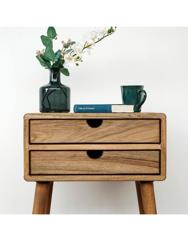 Ultimate Premium Products Mid Century Nightstand with Drawer Solid Walnut Bedside Table with Shelf Nightstand Organizer Unique Style Handmade Bedroom Furniture