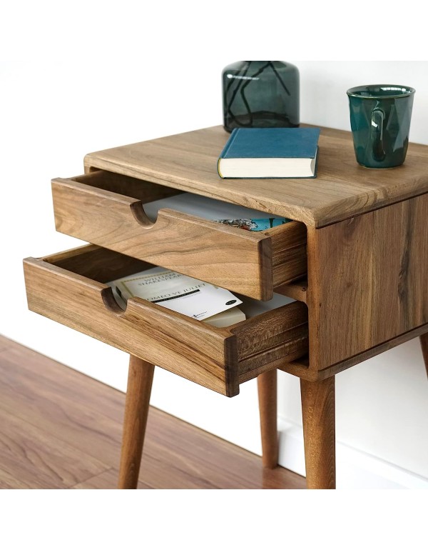 Ultimate Premium Products Mid Century Nightstand with Drawer Solid Walnut Bedside Table with Shelf Nightstand Organizer Unique Style Handmade Bedroom Furniture