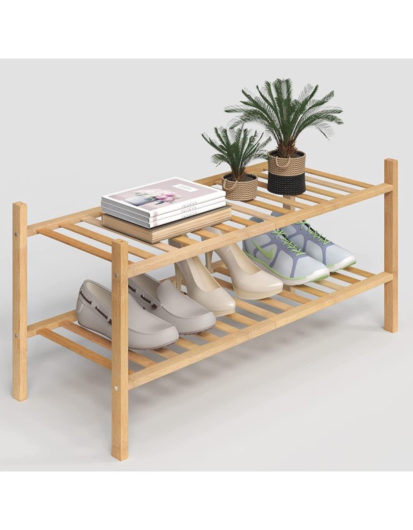Z&L HOUSE 2-Tier Shoe Rack for Closet, Stackable Shoes Rack Organizer Free Standing Shoe Shelf for Entryway And Closet Hallway, Multifunctional Bamboo Rack in Different Combinations (2-Tier)