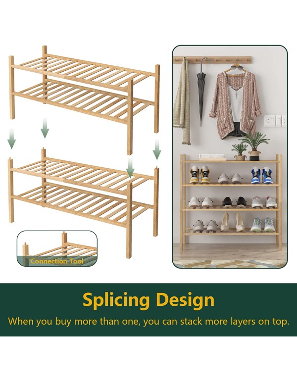 Z&L HOUSE 2-Tier Shoe Rack for Closet, Stackable Shoes Rack Organizer Free Standing Shoe Shelf for Entryway And Closet Hallway, Multifunctional Bamboo Rack in Different Combinations (2-Tier)