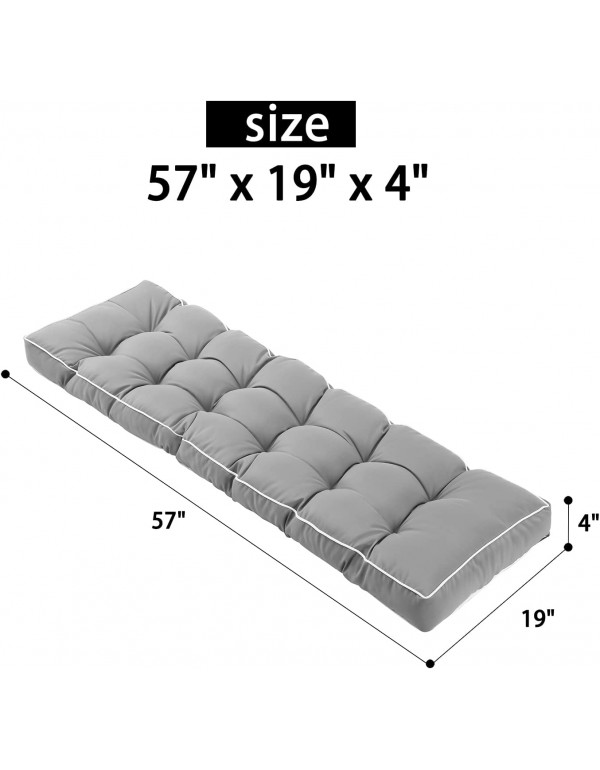  3 Seat 57 Inches Outdoor Porch Swing Cushions,Water-Resistant Tufted Patio Swing Cushions Replacement,Gray