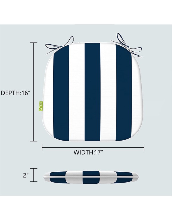 Outdoor Chair Cushions Set of 4, Patio Seat Cushions D16xW17 Inch with Ties for Patio Furniture Chairs Home Garden Use, Cabana Navy