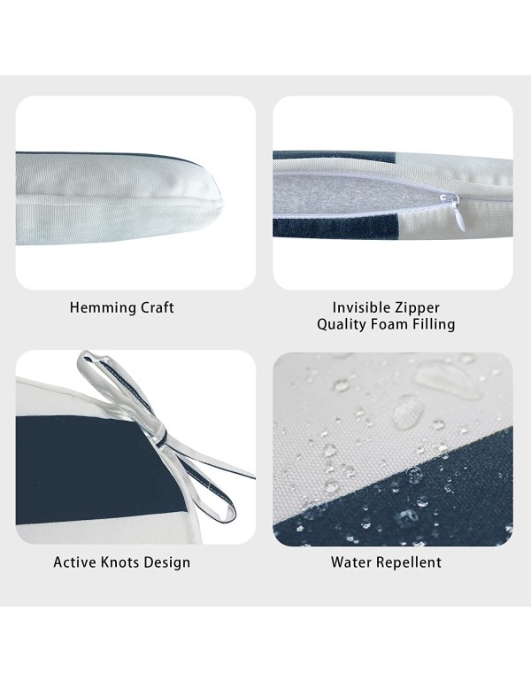 Outdoor Chair Cushions Set of 4, Patio Seat Cushions D16xW17 Inch with Ties for Patio Furniture Chairs Home Garden Use, Cabana Navy