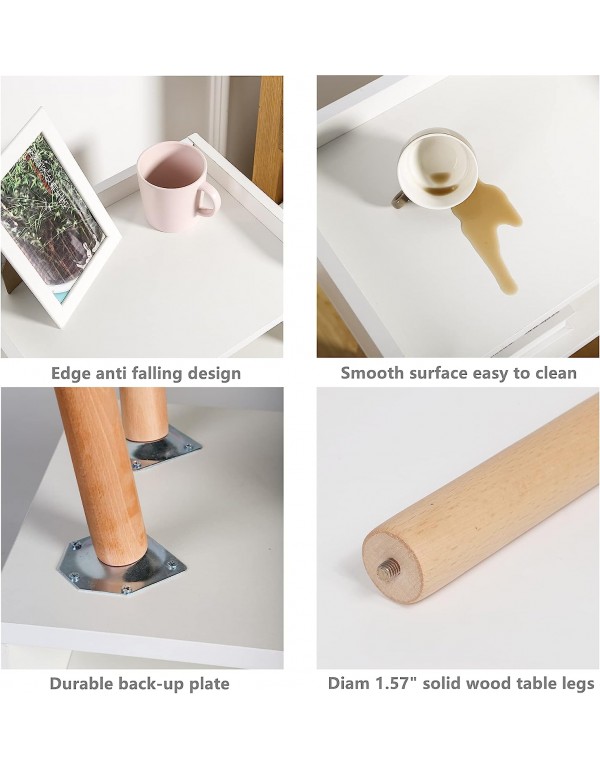 LUCKNOCK Nightstand, Mid-Century Modern Bedside Table with Solid Wood Legs, Adorable and Practical End Side Table with Open Storage Shelf, Fashion Bedroom Furniture White.