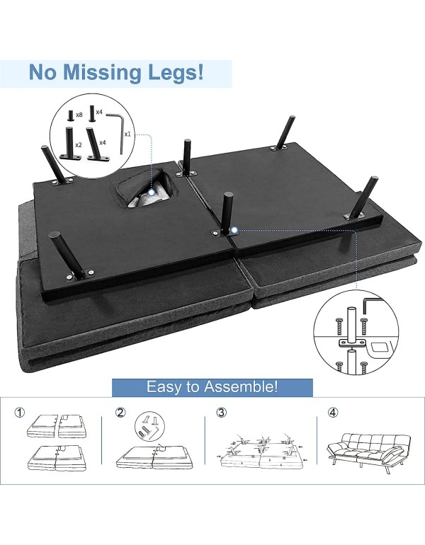 MUUEGM Futon Sofa Bed Couch Memory Foam Futon Bed,Modern Sofas for Living Room,Convertible Sleeper Sofa w/Removable Armrests,Love Seat for Compact Living Spaces Offices Dorm Bonus Room,Linen,Grey