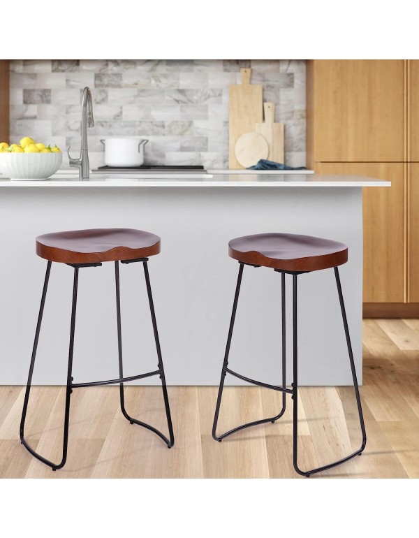 MASLIER Bar Stool,30”Height Industrial Pub Chairs with Metal Legs, Backless Counter Height Bar Stool for Bar, Kitchen, Dining Room,Set of 2(Walnut)