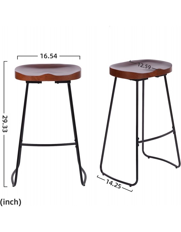 MASLIER Bar Stool,30”Height Industrial Pub Chairs with Metal Legs, Backless Counter Height Bar Stool for Bar, Kitchen, Dining Room,Set of 2(Walnut)