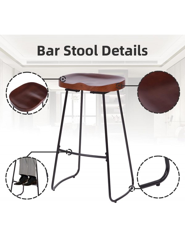MASLIER Bar Stool,30”Height Industrial Pub Chairs with Metal Legs, Backless Counter Height Bar Stool for Bar, Kitchen, Dining Room,Set of 2(Walnut)