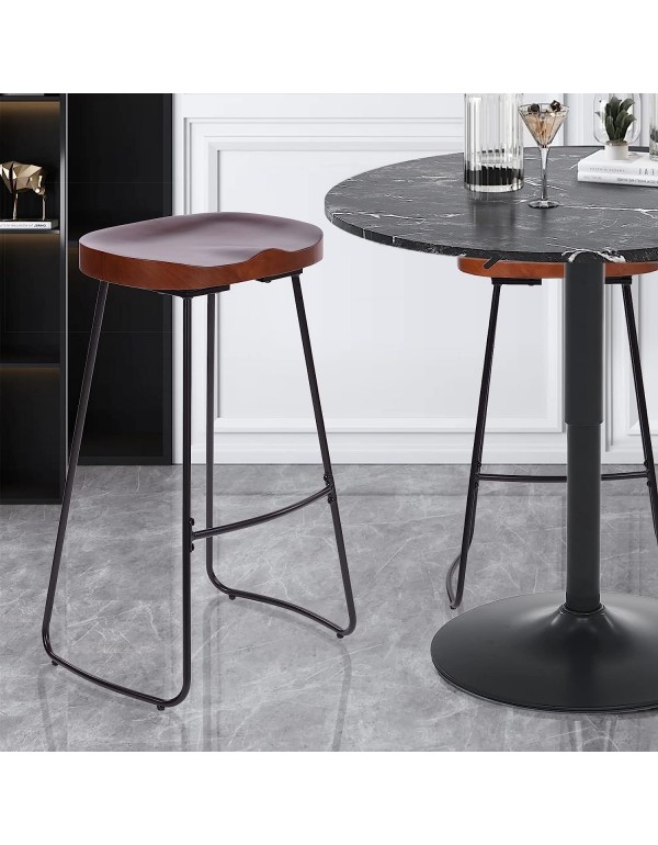 MASLIER Bar Stool,30”Height Industrial Pub Chairs with Metal Legs, Backless Counter Height Bar Stool for Bar, Kitchen, Dining Room,Set of 2(Walnut)