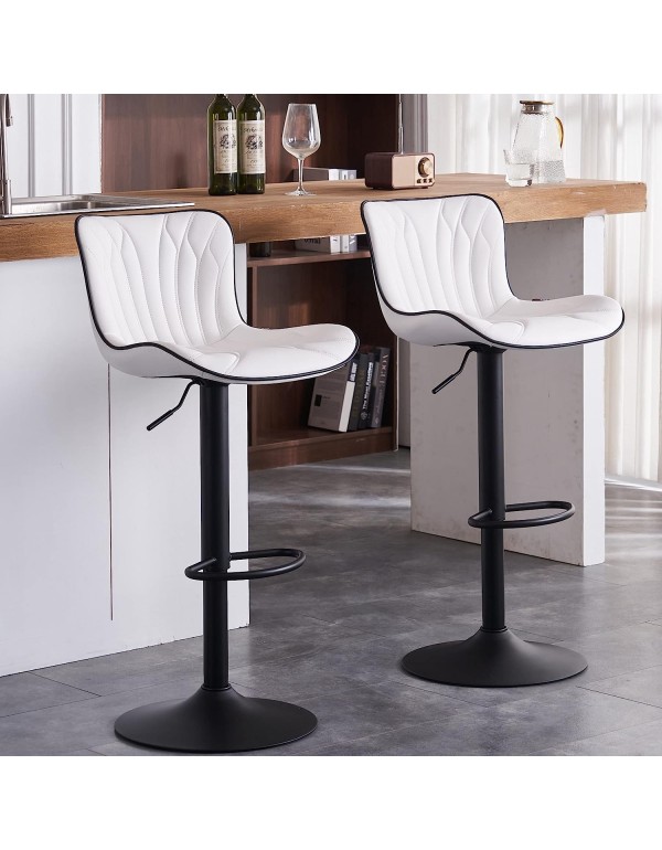 YOUNIKE Bar Stools Set of 2 Adjustable Swivel Barstools Faux Leather Upholstered Wing Back Breakfast Counter Stools, White, 3-5 Mins to Assemble, Loads 300lbs