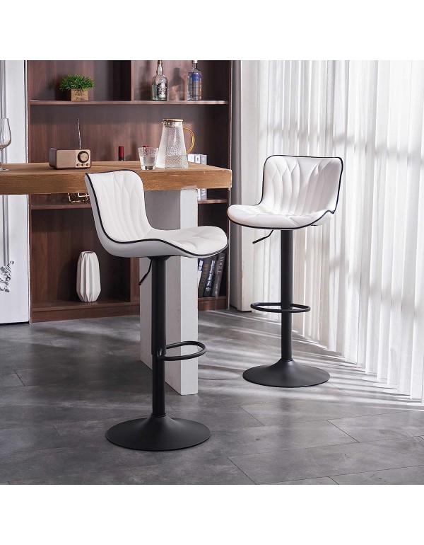 YOUNIKE Bar Stools Set of 2 Adjustable Swivel Barstools Faux Leather Upholstered Wing Back Breakfast Counter Stools, White, 3-5 Mins to Assemble, Loads 300lbs