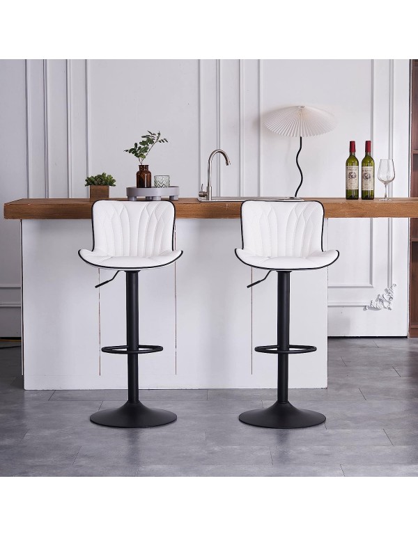 YOUNIKE Bar Stools Set of 2 Adjustable Swivel Barstools Faux Leather Upholstered Wing Back Breakfast Counter Stools, White, 3-5 Mins to Assemble, Loads 300lbs