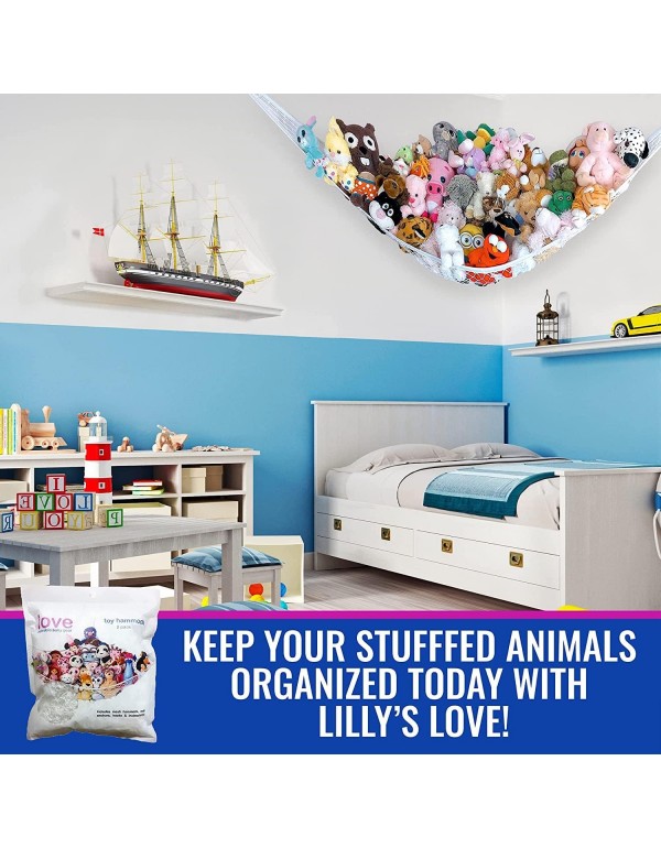 Lilly's Love Large Stuffed Animal Storage Net Hammock, Made w/Real Netting not Mesh, Organize the Chaos | 60" x 60 x 67" - Pink