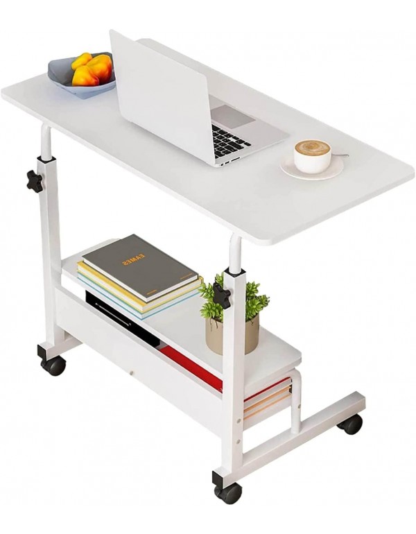 Computer Desk Adjustable Home Office Bedside Small Spaces Storage Convenient Universal Movable Table Detachable Wheels Living Room Sofa Desk Home Office Desk Furniture Size 15.7 * 31.5 Inch,White
