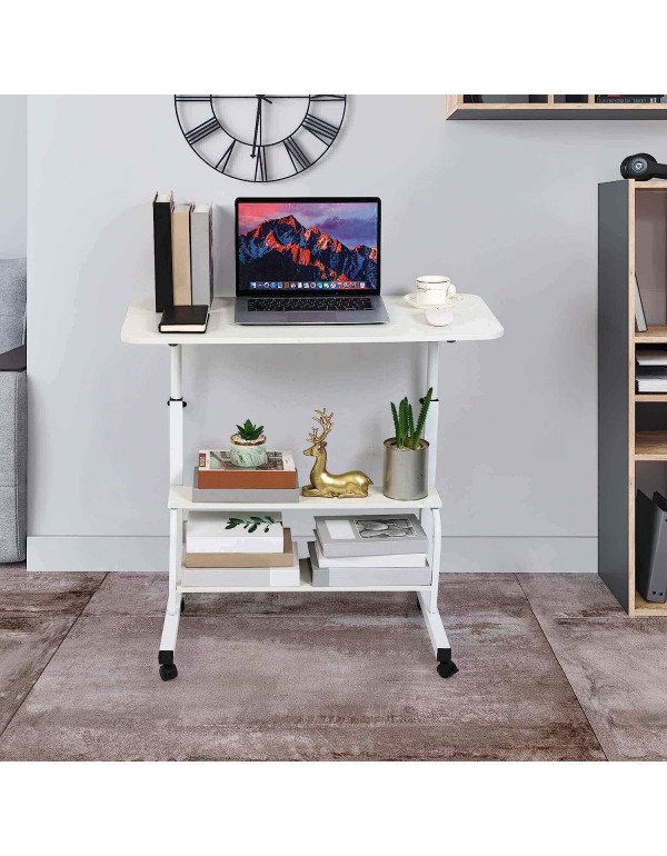 Computer Desk Adjustable Home Office Bedside Small Spaces Storage Convenient Universal Movable Table Detachable Wheels Living Room Sofa Desk Home Office Desk Furniture Size 15.7 * 31.5 Inch,White