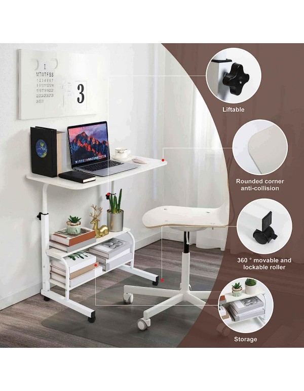Computer Desk Adjustable Home Office Bedside Small Spaces Storage Convenient Universal Movable Table Detachable Wheels Living Room Sofa Desk Home Office Desk Furniture Size 15.7 * 31.5 Inch,White