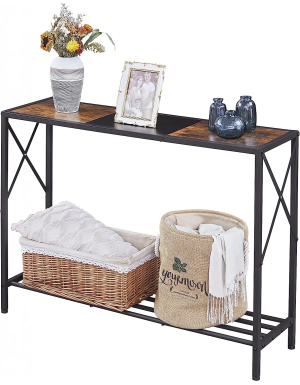 Tajsoon Console Table, Industrial entryway Table, Narrow Sofa Table with Shelves,Entrance Table for Entryway, Hallway, Living Room, Foyer, Corridor, Office, Rustic Brown and Black