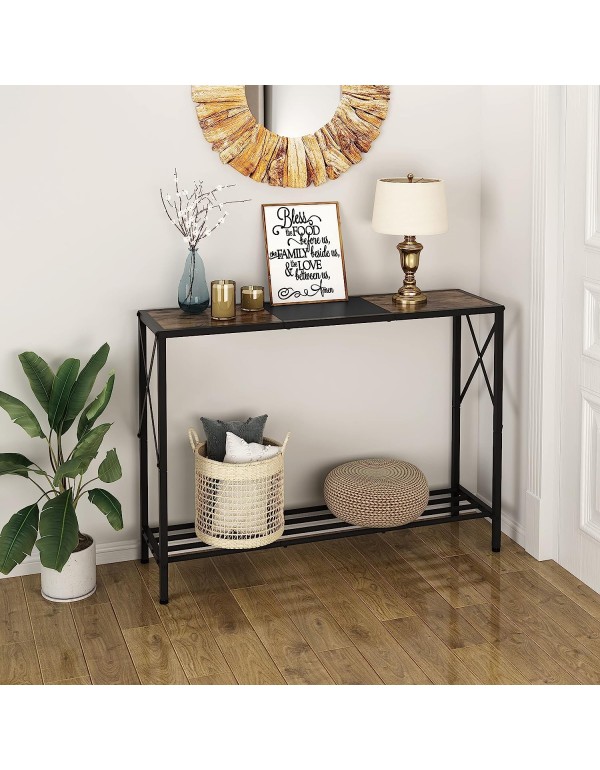 Tajsoon Console Table, Industrial entryway Table, Narrow Sofa Table with Shelves,Entrance Table for Entryway, Hallway, Living Room, Foyer, Corridor, Office, Rustic Brown and Black