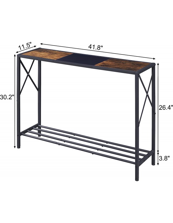 Tajsoon Console Table, Industrial entryway Table, Narrow Sofa Table with Shelves,Entrance Table for Entryway, Hallway, Living Room, Foyer, Corridor, Office, Rustic Brown and Black