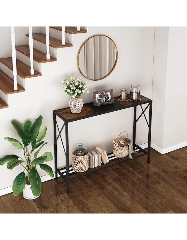 Tajsoon Console Table, Industrial entryway Table, Narrow Sofa Table with Shelves,Entrance Table for Entryway, Hallway, Living Room, Foyer, Corridor, Office, Rustic Brown and Black