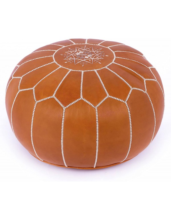 Marrakesh Gallery Genuine Leather Pouf Unstuffed - Moroccan Ottoman Footstool, Footrest Cover - Boho Decor - Bohemian Living Room, Bedroom, Kids Room, Gift & Wedding (Tan)