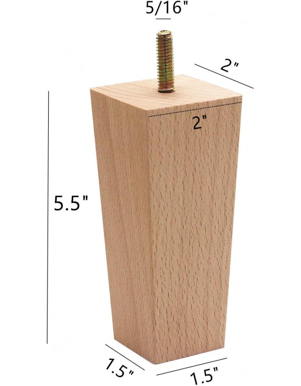 WEICHUAN Tapered Solid Beech Wood Replacement Sofa Couch Chair Ottoman Loveseat Coffee Table Cabinet Wood Furniture Feet Furniture Wood Legs(5.5" Set of 4)