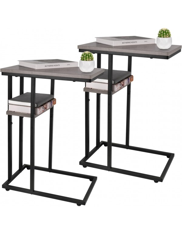 Yoobure C Shaped End Table Set of 2, Side Table for Couch and Bed, Small Side Table for Small Spaces, Living Room, Bedroom, Rustic Snack Table