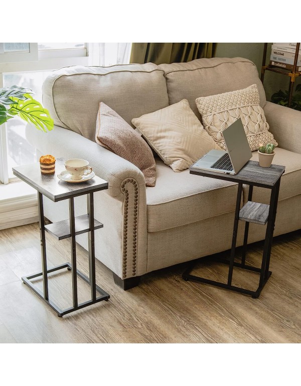 Yoobure C Shaped End Table Set of 2, Side Table for Couch and Bed, Small Side Table for Small Spaces, Living Room, Bedroom, Rustic Snack Table