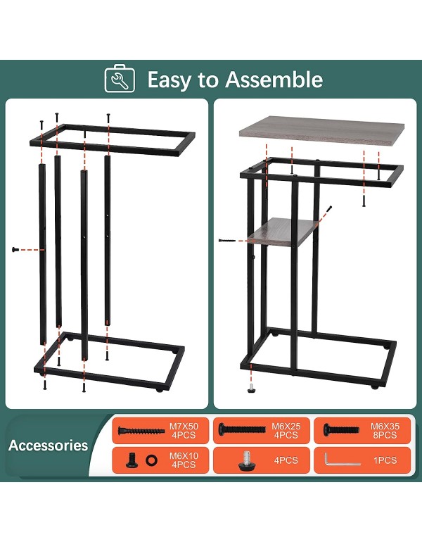 Yoobure C Shaped End Table Set of 2, Side Table for Couch and Bed, Small Side Table for Small Spaces, Living Room, Bedroom, Rustic Snack Table