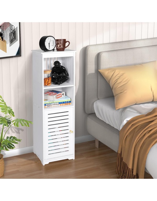 White Bathroom Floor Cabinet, Multi-Purpose Storage Cabinet Unit,Free Standing Bathroom Furniture Cabinet with 1door and 3 Tier Shelf for Living Room,Bedroom,Kitchen,Hallway